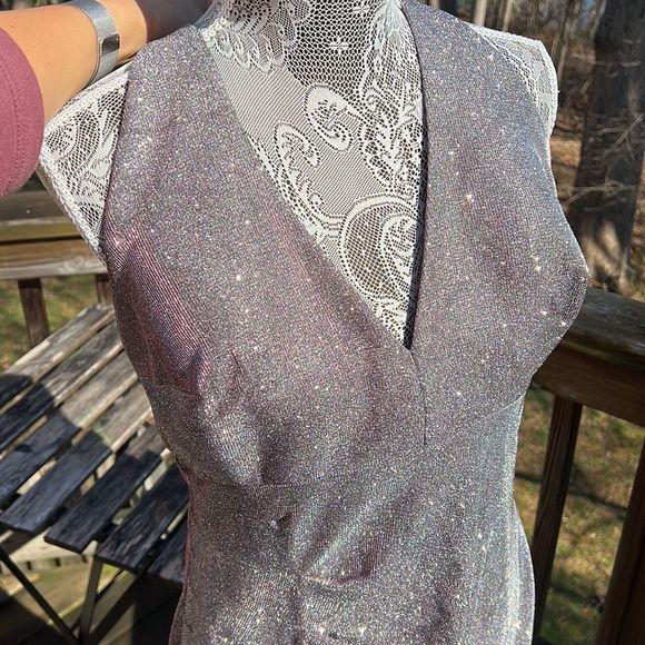 Cachet NY silver iridescent halter prom gown mermaid tail long cups build in - Picture 1 of 17